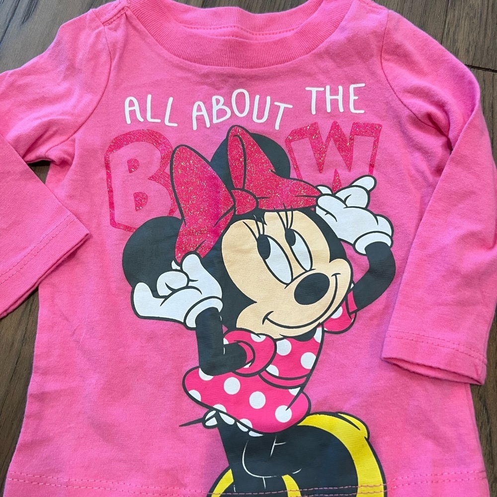 Disney Store Long Sleeve Tee Shirt Minnie Mouse All About the Bow 3-6M NWOT